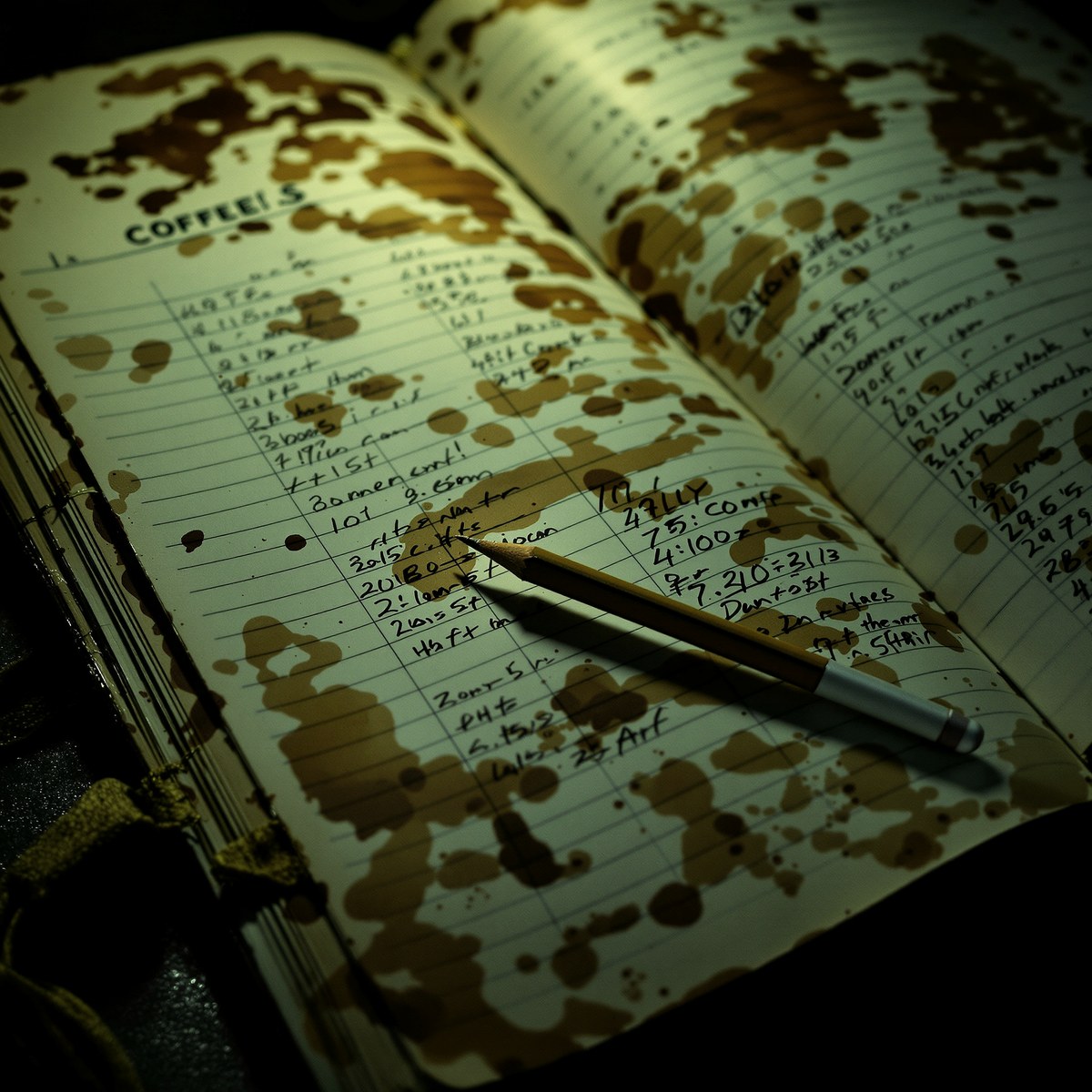 Coffee-stained ledger